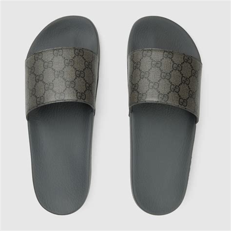 mens.gucci slides|Men's GG slide sandal in grey and black Supreme .